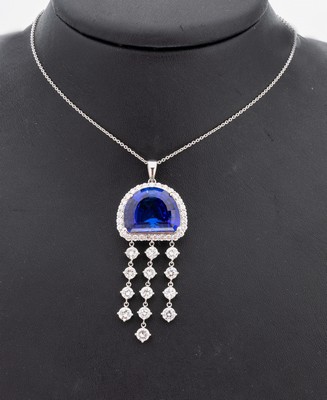 Image 18 kt Gold Tansanit-Brillant-Anhänger, WG 750/000, facett. Tansanit von feiner ...