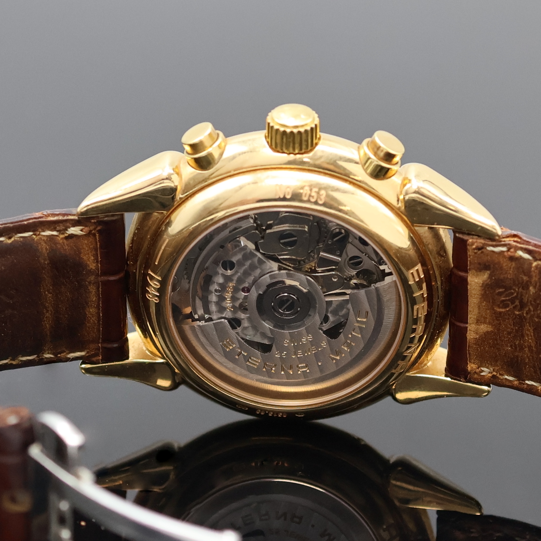 Detail d: ETERNA seltener Armbandchronograph in Chronometerqualität mit Vollkalenderanzeige in Roségold 750/000 Referenz 8515.69, Automatik, Schweiz um 2010, ...