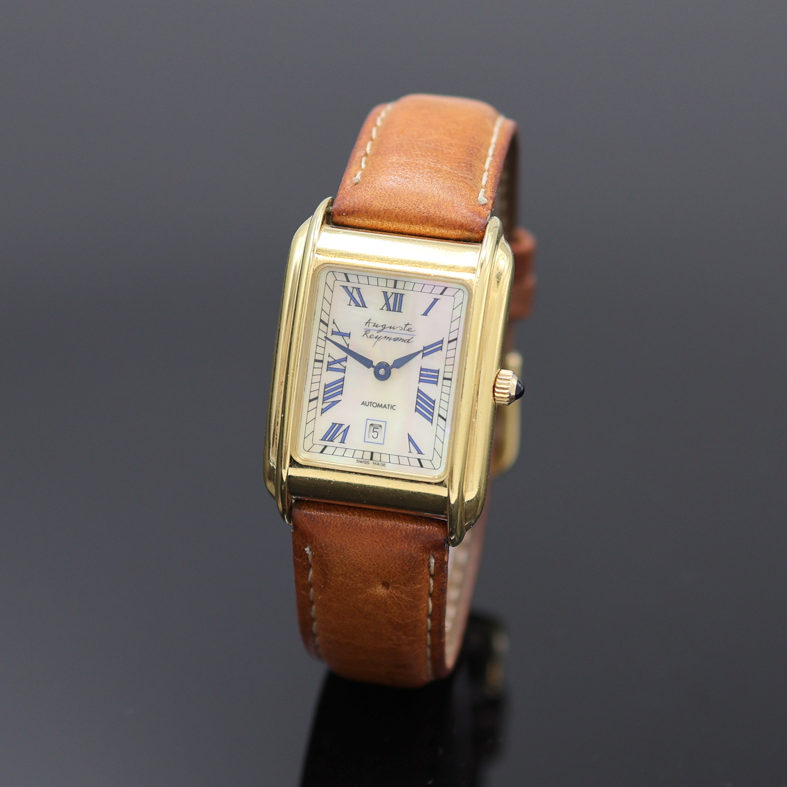 AUGUSTE REYMOND Armbanduhr, Automatik, Schweiz um 2000, verg. Geh. beids. vergl., Edelstahlboden aufgedr., Perlmuttzifferbl. m. röm. Std., Anz. v. ...