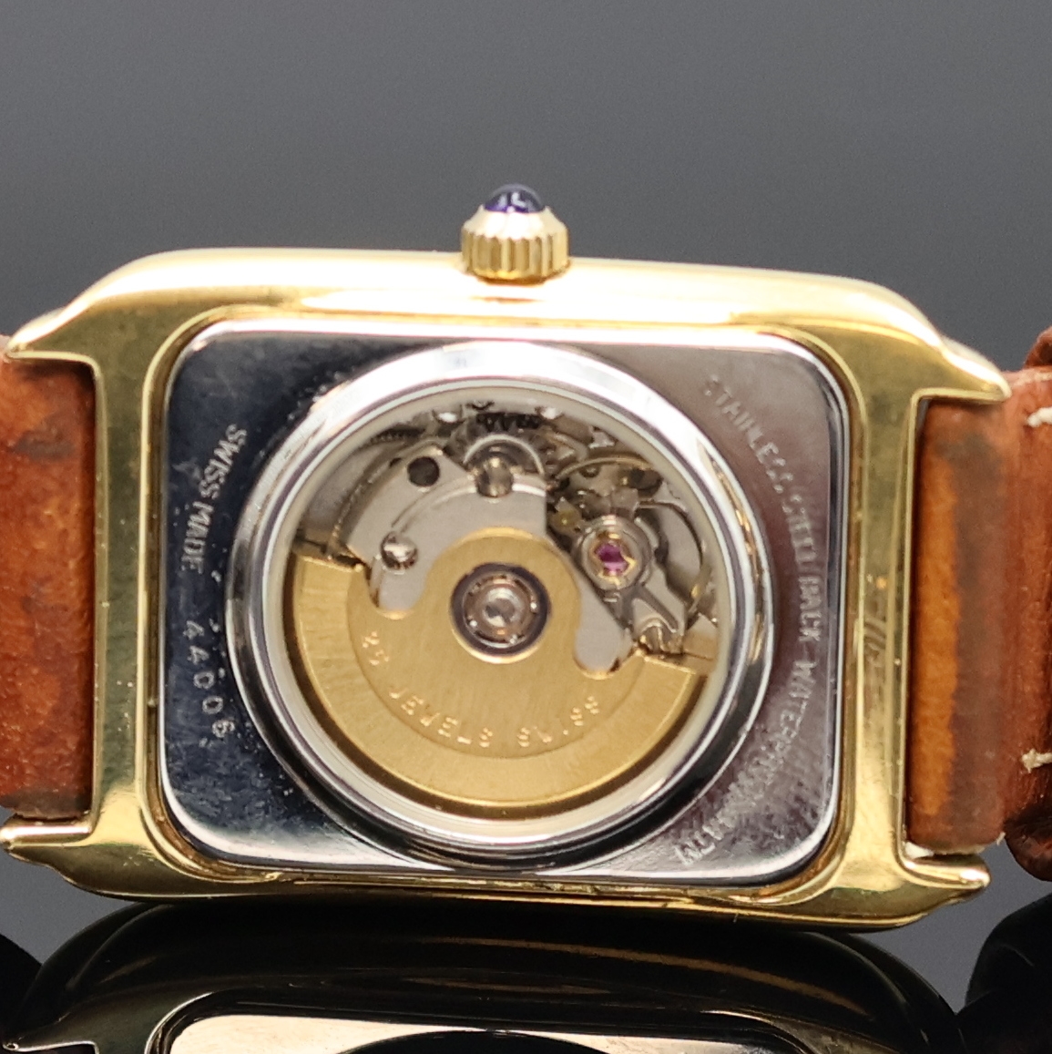 Detail d: AUGUSTE REYMOND Armbanduhr, Automatik, Schweiz um 2000, verg. Geh. beids. vergl., Edelstahlboden aufgedr., Perlmuttzifferbl. m. röm. Std., Anz. v. ...