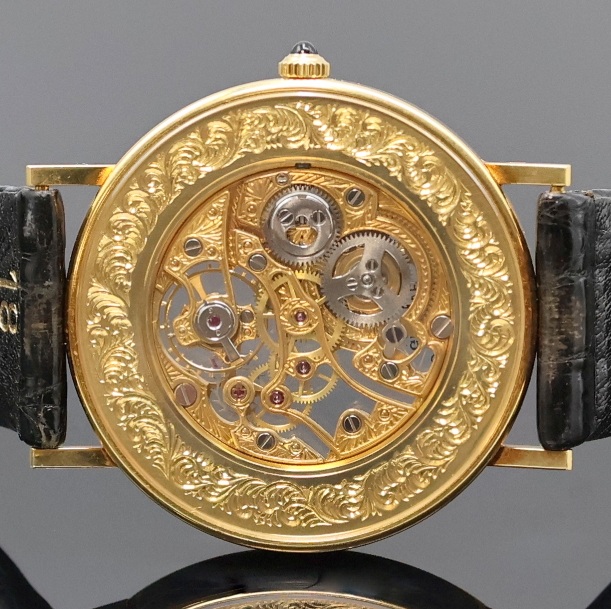 Detail d: CHOPARD seltene, feine und aufwändig skelettierte Armbanduhr in GG 750/000, Handaufzug, Schweiz 1990er Jahre, beids. vergl. 2-teil. Geh. inkl. orig. ...