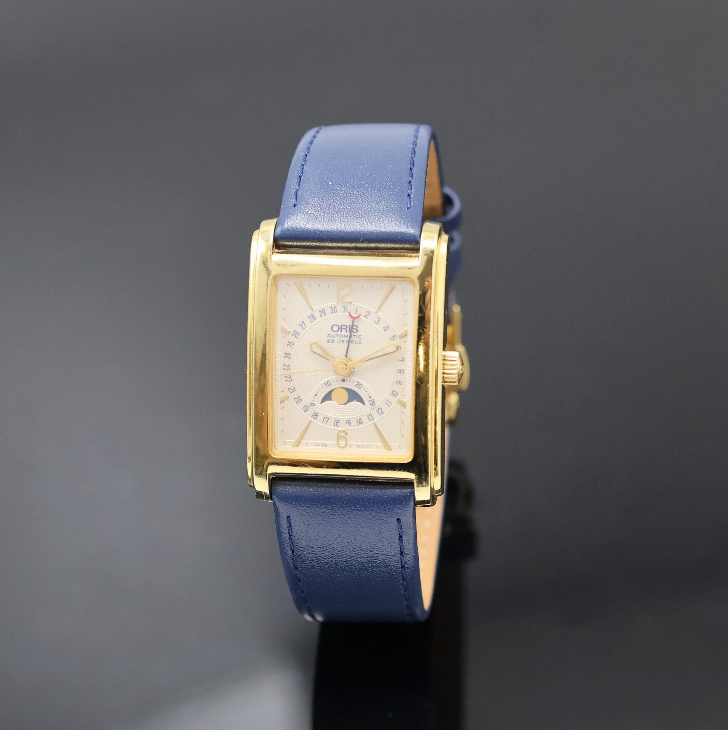 ORIS Armbanduhr Referenz B7460, Automatik, Schweiz um 1997, verg. Edelstahlgeh. inkl. Lederband m. dopp. Faltschl., Boden 4-fach verschr., silb., z. ...