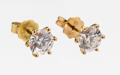Image Paar 14 kt Gold Brillant-Ohrstecker, GG 585/000, 2 Brillanten zus. ca. 2.00 ct, 1 x ...