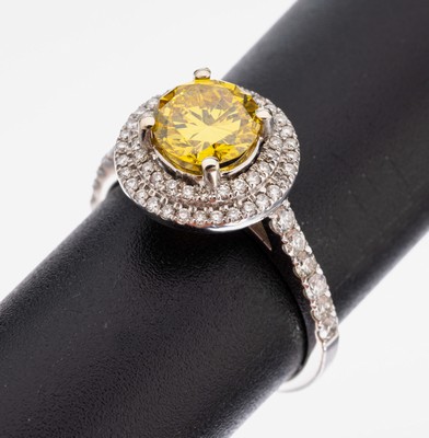 Image 26964031 - 18 kt Gold Brillant-Ring, WG 750/000, mittig Brillant ca. 1.15 ct Gelb (beh.)/vs, ...