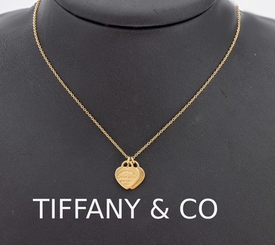 Image 18 kt Gold TIFFANY & CO Collier, GG 750/000, 2 Herzanhänger, 1 x mit Signatur, ...
