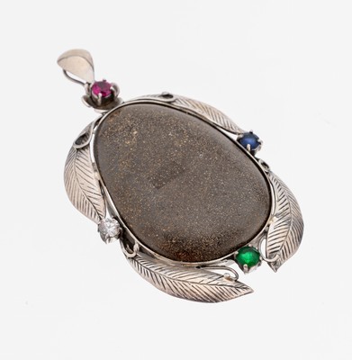 Image Opal-Farbstein-Anhänger, Silber gepr., Fassung aus Blättern, mittig gr. ...