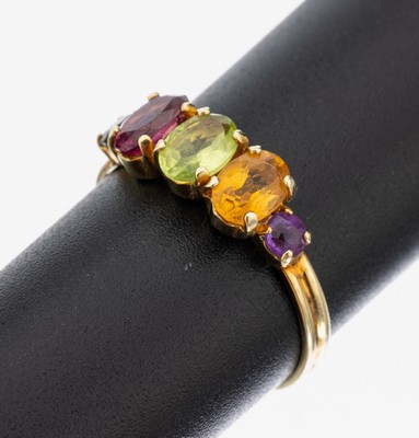 Image 26964043 - 14 kt Gold Farbstein-Ring, GG 585/000, rundfacett. Amethyst und Turmalin, ...