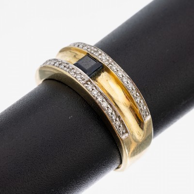 Image 26964046 - 14 kt Gold Saphir-Diamant-Ring, GG 585/000,facett. Saphir-Carree ca. 0.10 ct, 36 8/8- ...