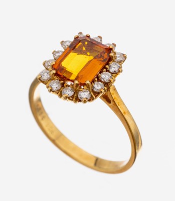 Image 26964070 - 18 kt Gold Saphir-Brillant-Ring, GG 750/000, mittig mit einem feinem orangef. facett. ...