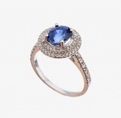 Image 26964077 - 18 kt Gold Saphir-Brillant-Ring, WG 750/000, mittig Saphir von schöner Farbe ca. ...