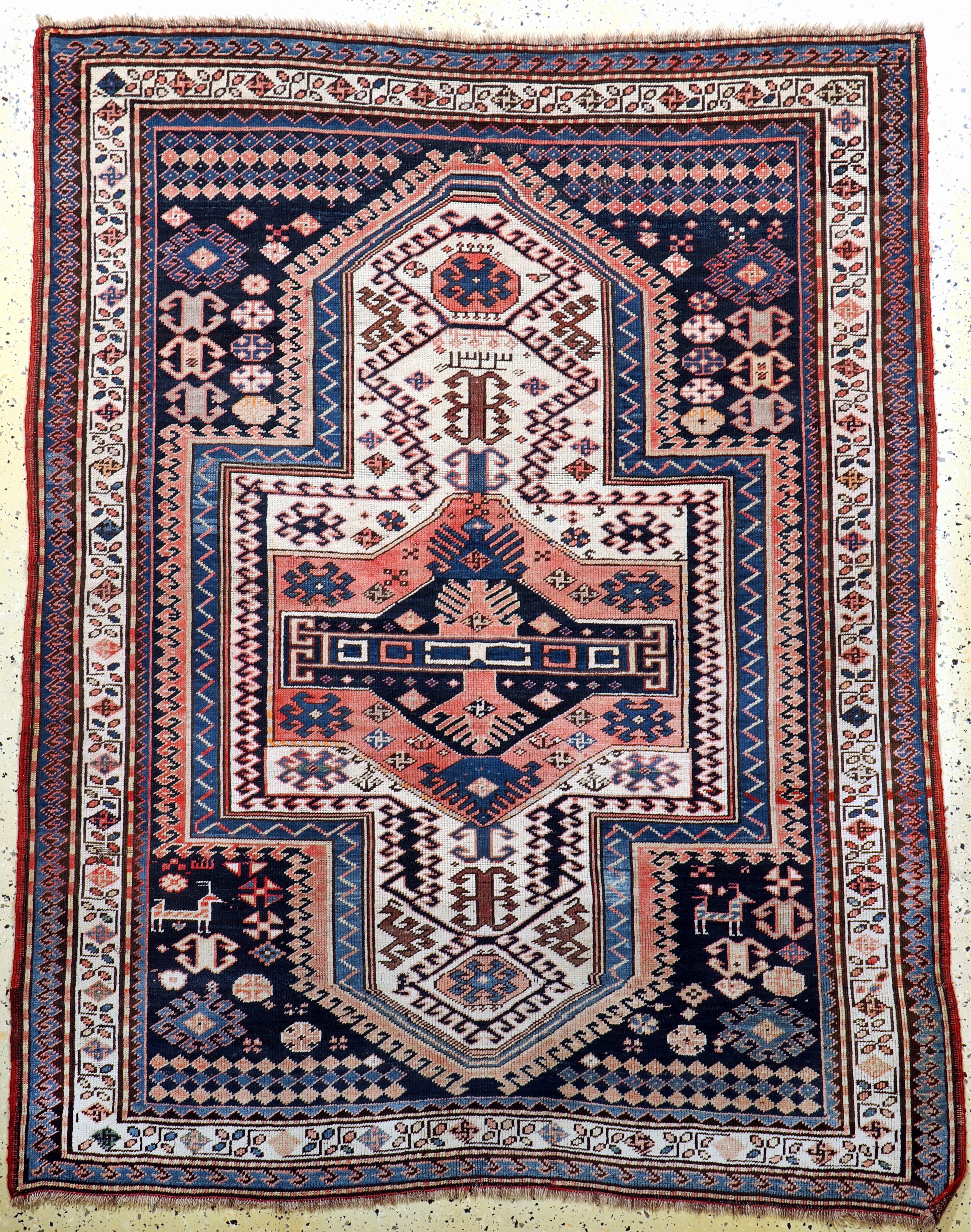 "Sewan"Kazak antik, Kaukasus, datiert 1323(1903), Wolle auf Wolle, ca. 200 x 165 cm,EHZ: 2-3(geflickte Stellen).
