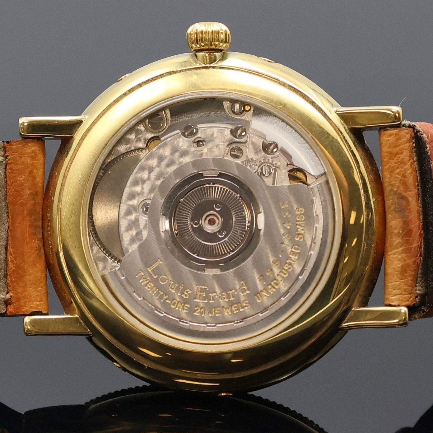 Detail d: LOUIS ERARD Armbanduhr Phase de Lune, Automatik, Schweiz um 2000, verg. Geh. inkl. orig. Lederband m. orig. Dornschl., beids. vergl., Boden aufgedr., ...