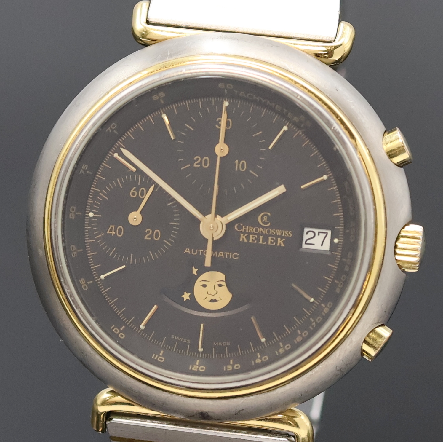 Detail a: CHRONOSWISS Kelek Armbandchronograph mit Mondphase Referenz 247, Automatik, Deutschland um 1980, Titangeh. inkl. Gliederband m. dopp. Faltschl. z. T. ...