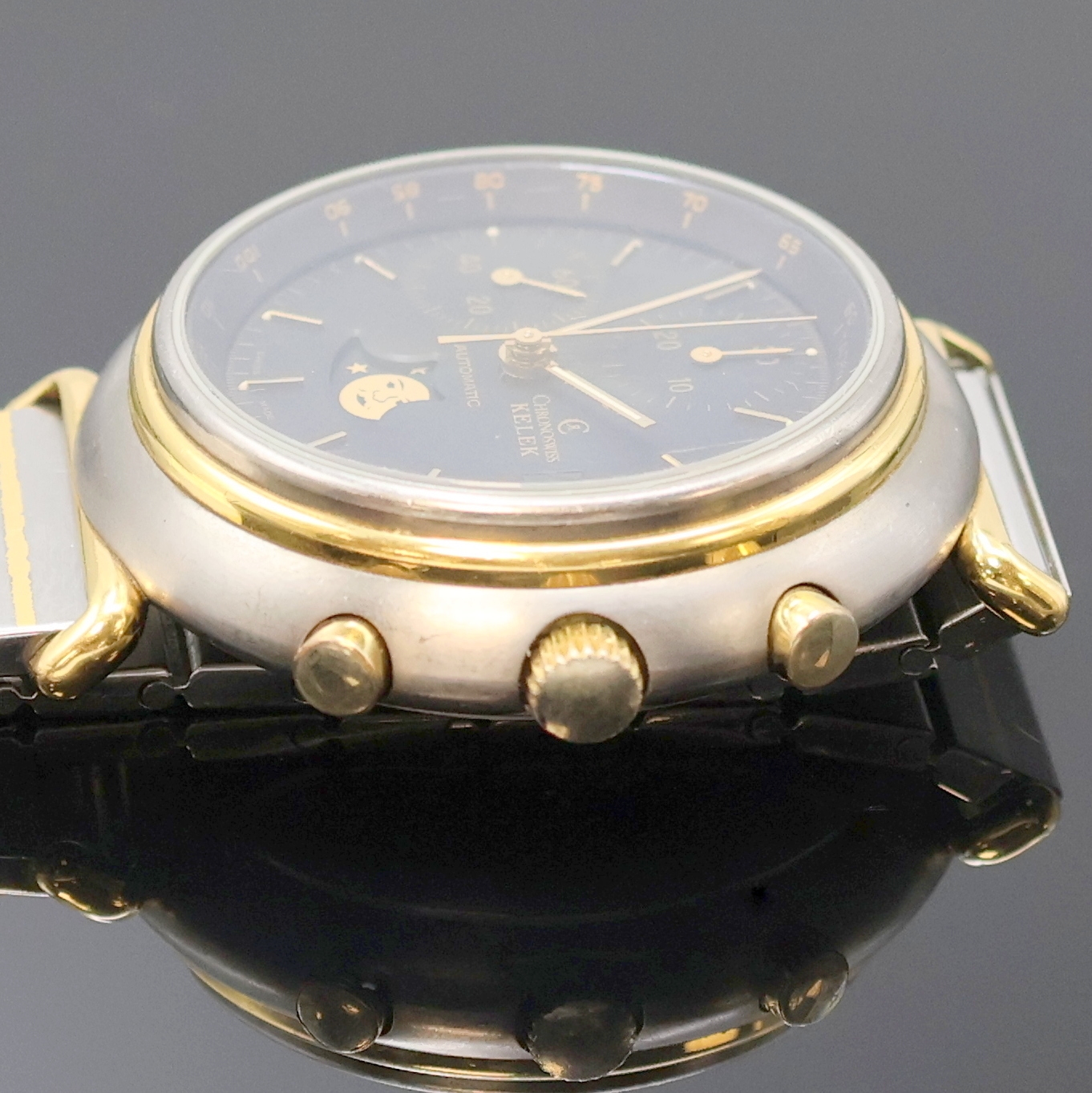 Detail c: CHRONOSWISS Kelek Armbandchronograph mit Mondphase Referenz 247, Automatik, Deutschland um 1980, Titangeh. inkl. Gliederband m. dopp. Faltschl. z. T. ...