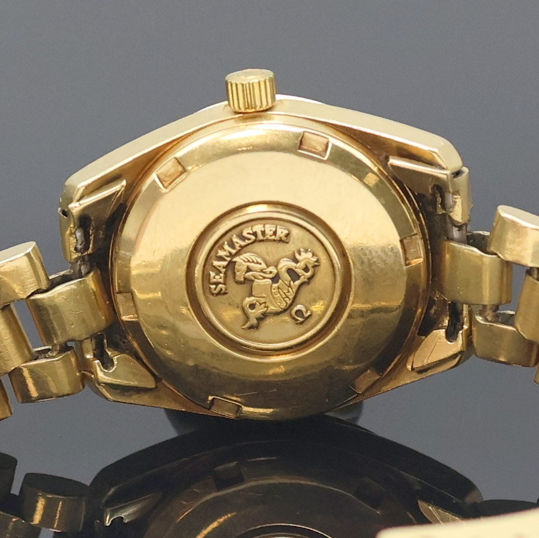 Detail d: OMEGA Seamaster Damenarmbanduhr in GG 750/000 Referenz 566.0013, Schweiz 1960er Jahre, Automatik, orig. Goldband m. Faltschl., verschr. Boden m. ...