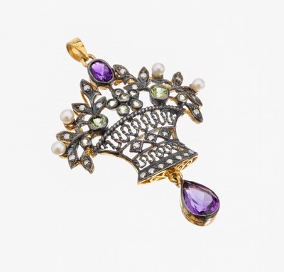 Image 26964108 - Farbstein-Diamant-Perl-Anhänger, Silber gepr., rs. verg., nach älterem ...
