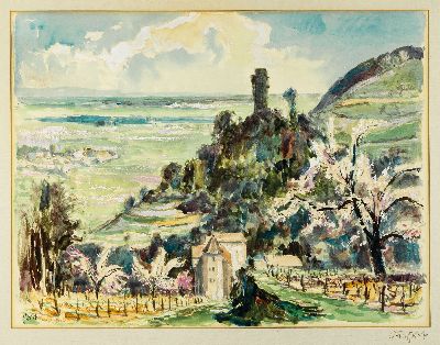 Image 26964139 - Karl Graf, 1902 - 1986 Speyer, großformatiges Aquarell, Wachenheim, auf Papier, ...