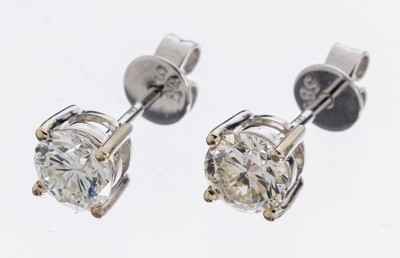 Image Paar 14 kt Gold Brillant-Ohrstecker, WG 585/000, 2 Brillanten zus. ca. 1.00 ct feines ...