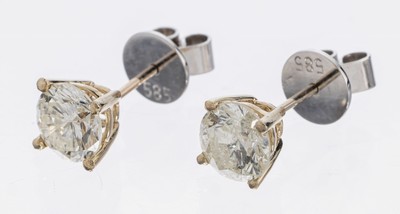 Image 26964188 - Paar 14 kt Gold Brillant-Ohrstecker, WG 585/000, 2 Brillanten zus. ca. 2.16 ct ...