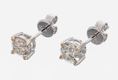 Image 26964189 - Paar 14 kt Gold Diamant-Ohrstecker, WG 585/000, 2 Altschliffdiamanten zus. ca. 0.86 ct ...