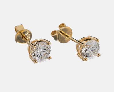 Image 26964191 - Paar 14 kt Gold Brillant-Ohrstecker, GG 585/000, 2 Brillanten zus. ca. 1.02 ct ...