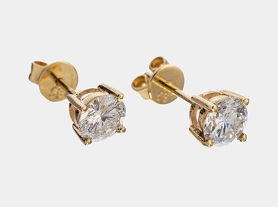 Image 26964194 - Paar 14 kt Gold Brillant-Ohrstecker, GG 585/000, 2 Brillanten zus. ca. 1.02 ct ...