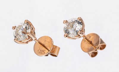 Image 26964195 - Paar 14 kt Gold Brillant-Ohrstecker, RG 585/000, 2 Brillanten zus. ca. 1.41 ct ...