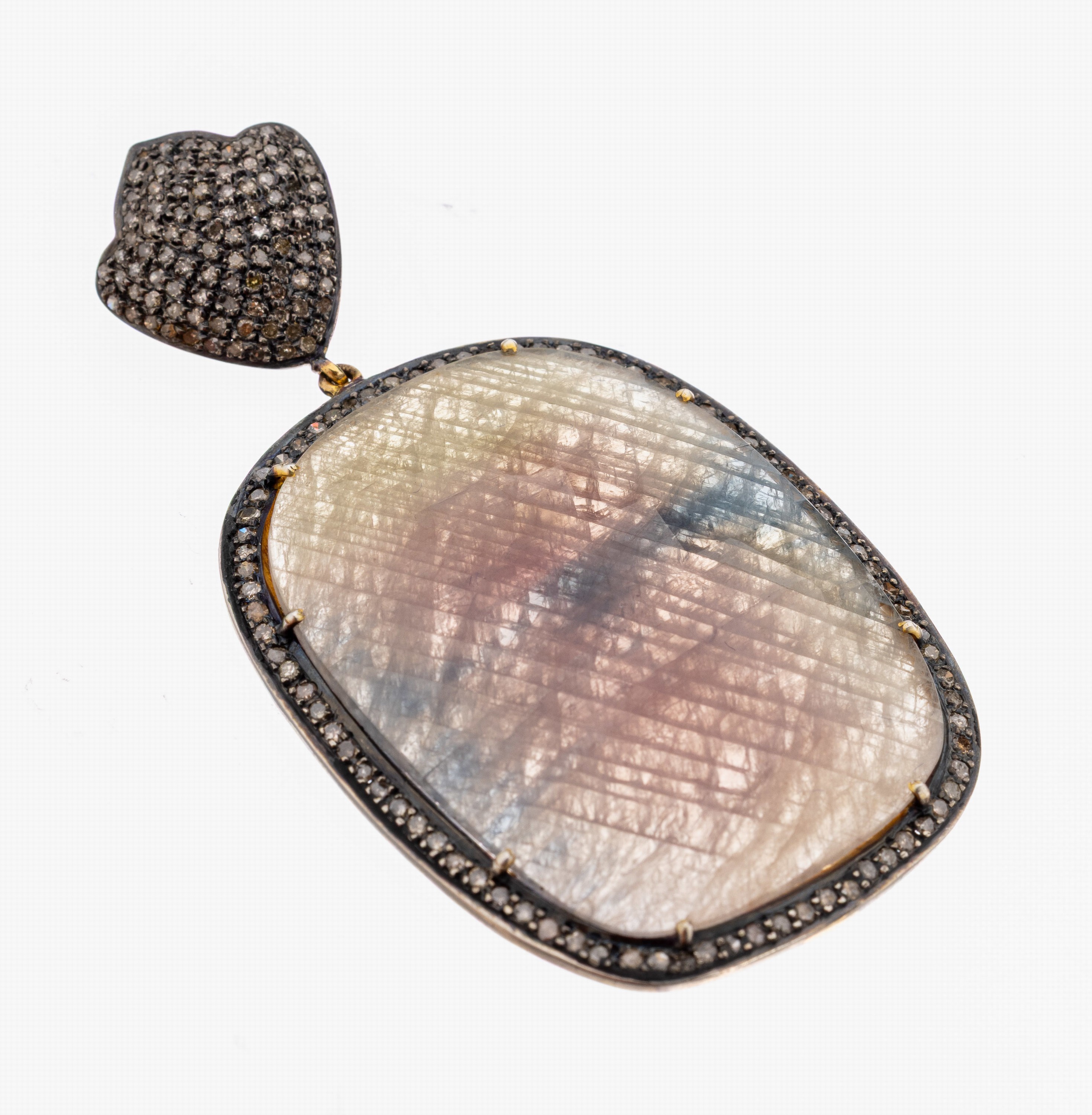 Saphir-Diamant-Anhänger, 925er Silber teilverg., bewegl. Abhängung mit gr. facett. Saphir-Platte mit versch. Farben, ca. 180 Brillanten und ...