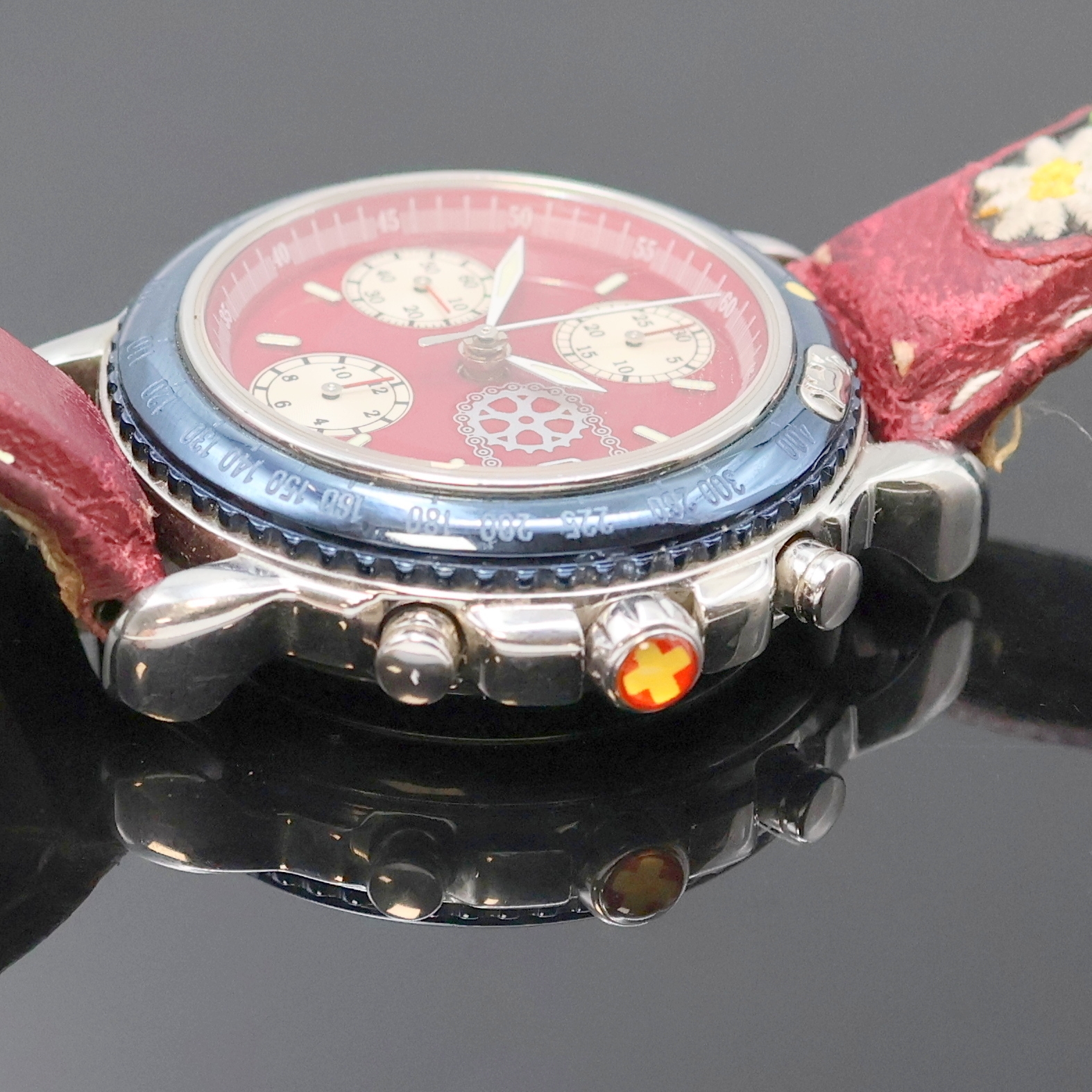 Detail c: MICHEL JORDI auf 299 Stück limitierter Armbandchronograph Ethno Chrono, Automatik, Schweiz um 1991, Edelstahlgeh. inkl. orig. Lederband m. orig. ...