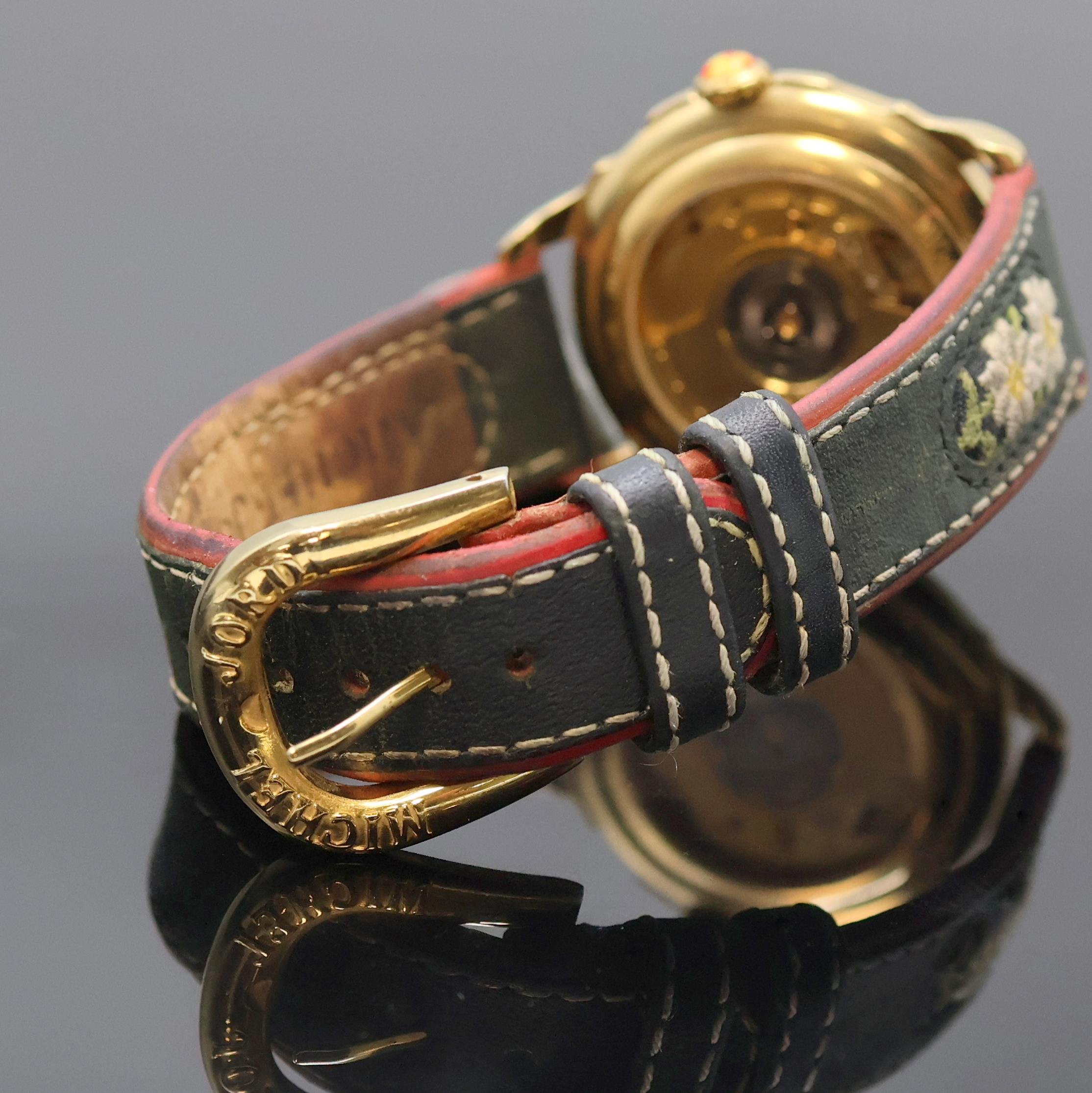Detail b: MICHEL JORDI auf 9999 Stück limitierte Armbanduhr, Automatik, Schweiz um 1991, verg. Geh. inkl. orig. Lederband (zu ern.) m. orig. Dornschl., beids. ...