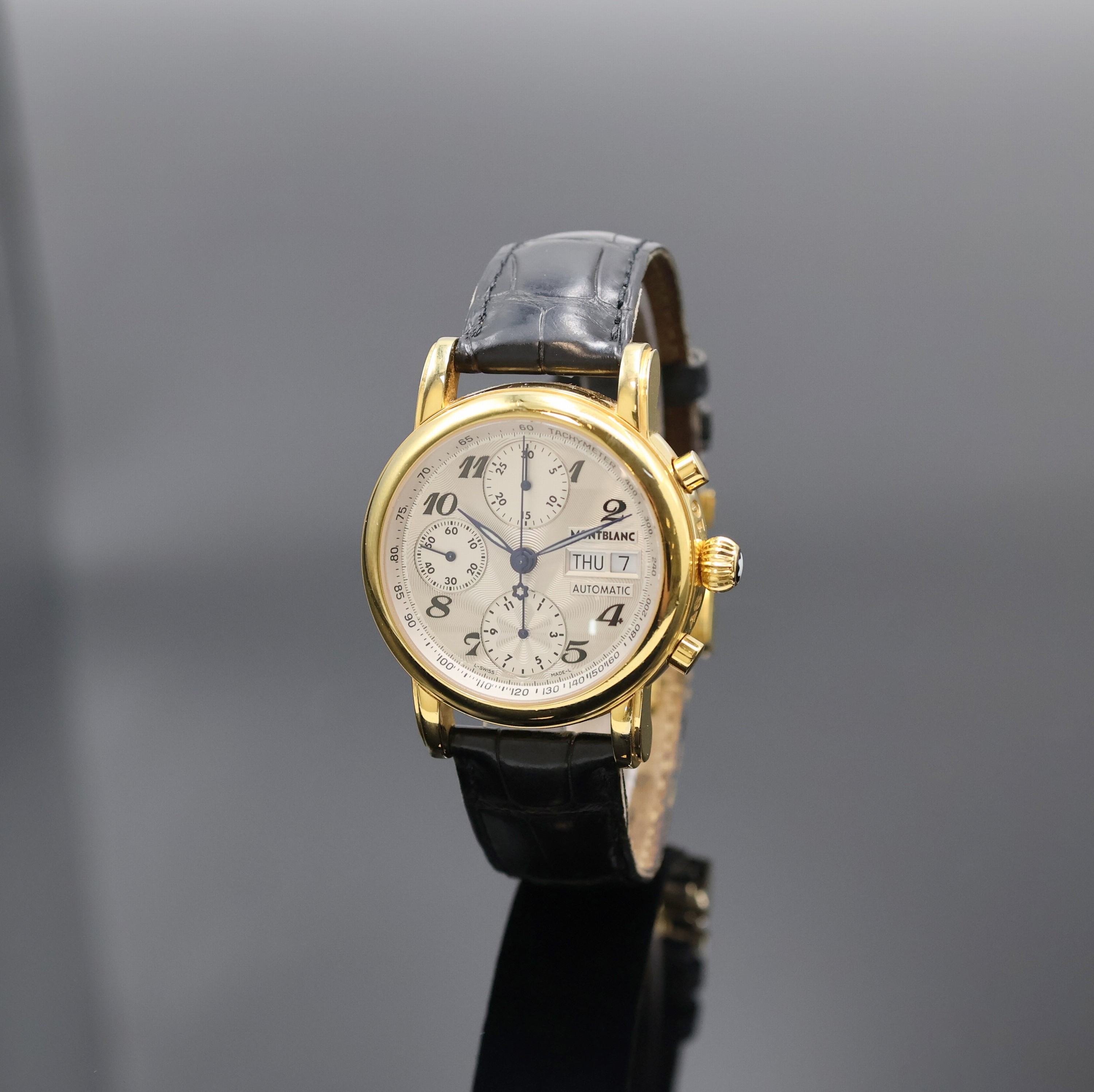 MONTBLANC Armbandchronograph Serie Meisterstück Referenz 7016, Automatik, Schweiz um 2002, verg. Edelstahlgeh. inkl. orig. Lederband (zu ern.) m. ...