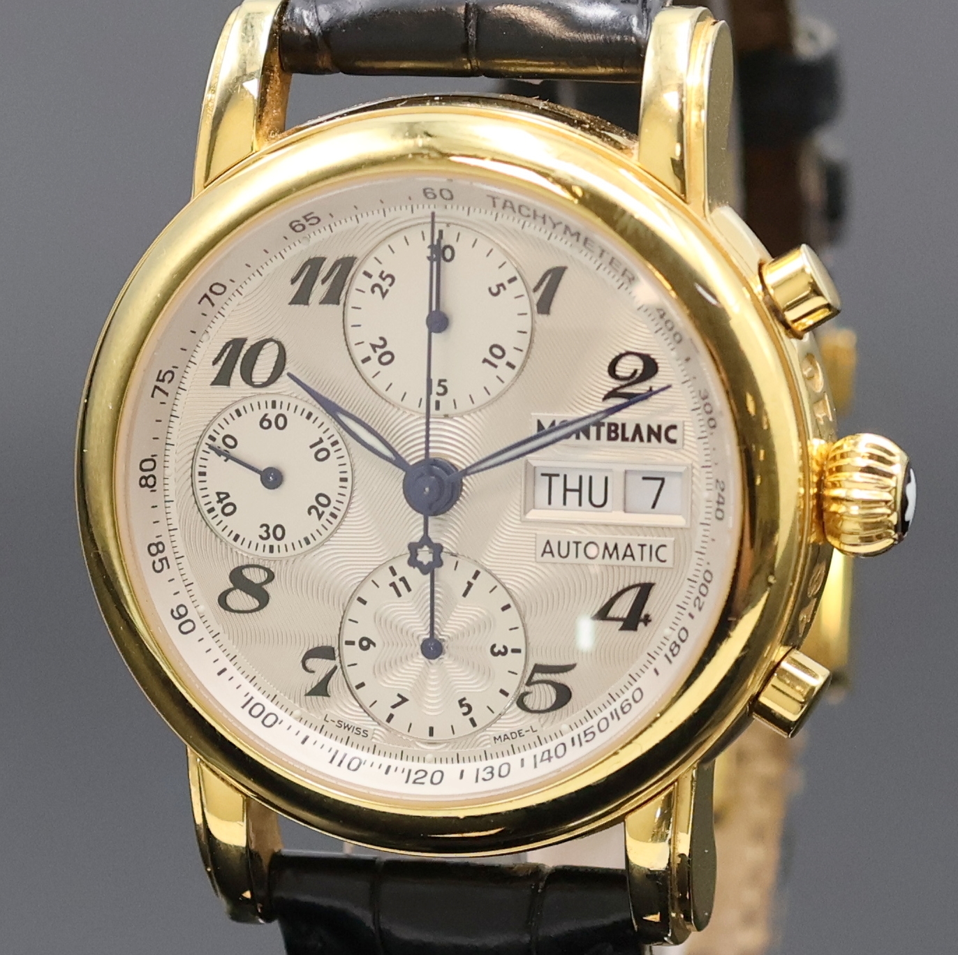 Detail a: MONTBLANC Armbandchronograph Serie Meisterstück Referenz 7016, Automatik, Schweiz um 2002, verg. Edelstahlgeh. inkl. orig. Lederband (zu ern.) m. ...