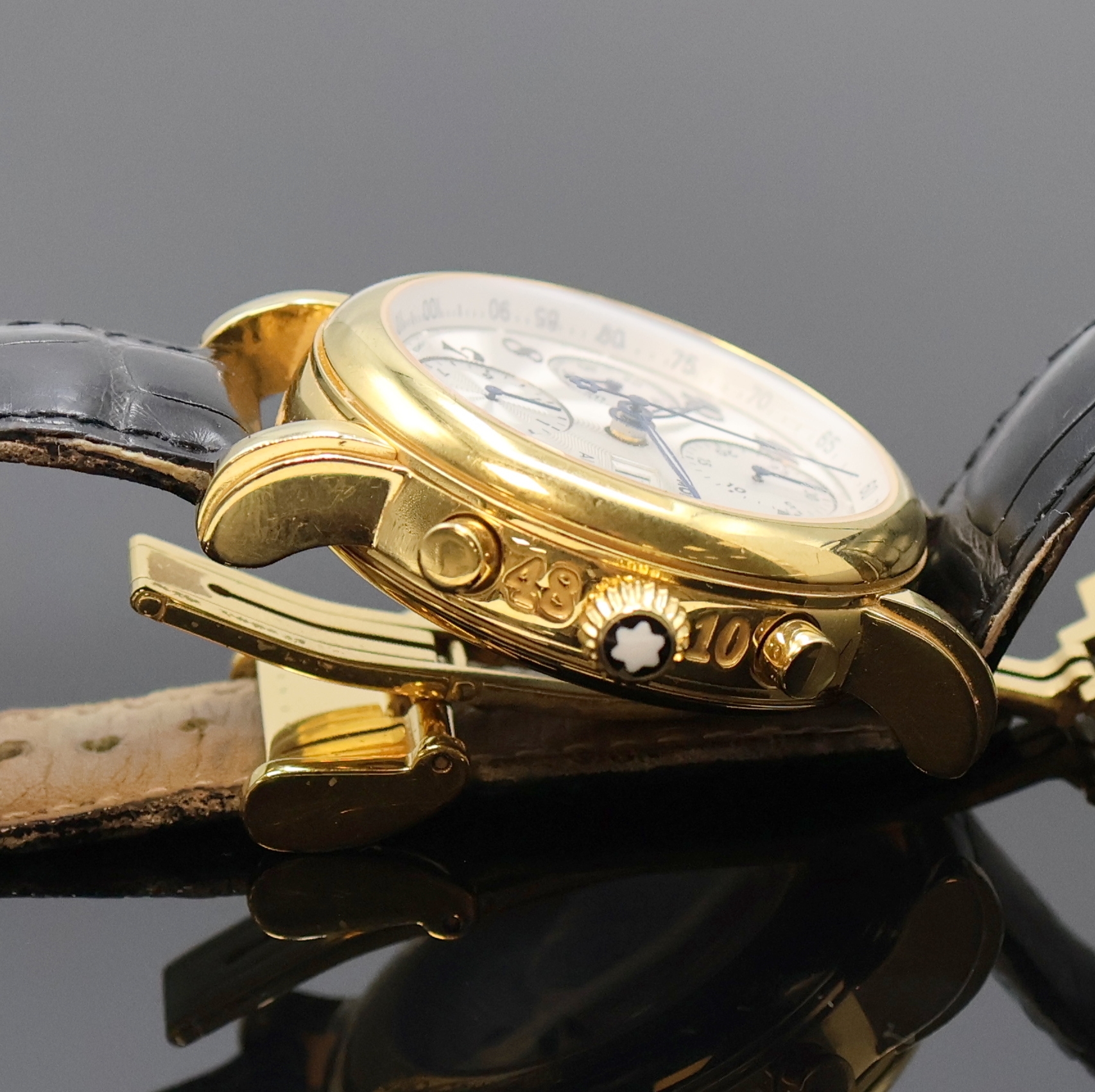 Detail c: MONTBLANC Armbandchronograph Serie Meisterstück Referenz 7016, Automatik, Schweiz um 2002, verg. Edelstahlgeh. inkl. orig. Lederband (zu ern.) m. ...