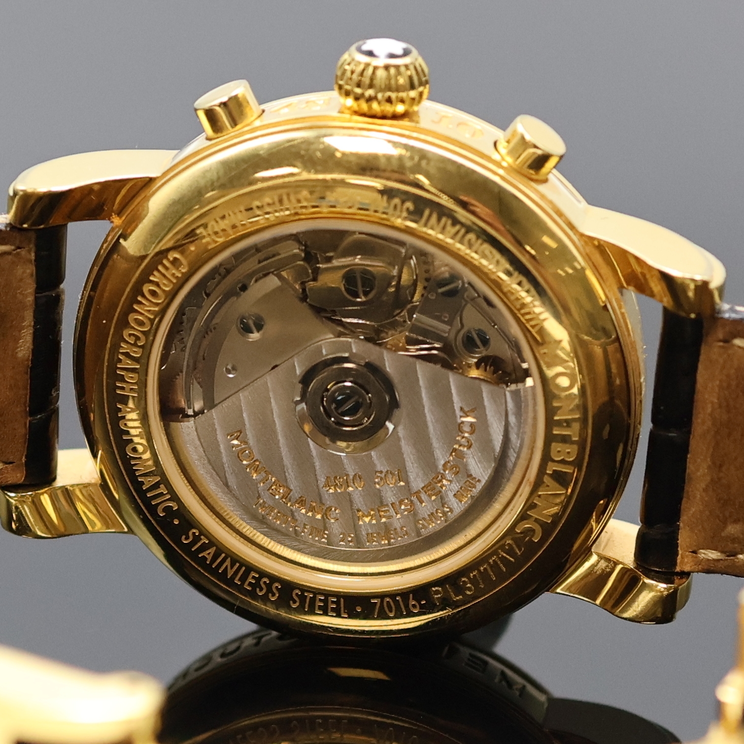 Detail d: MONTBLANC Armbandchronograph Serie Meisterstück Referenz 7016, Automatik, Schweiz um 2002, verg. Edelstahlgeh. inkl. orig. Lederband (zu ern.) m. ...