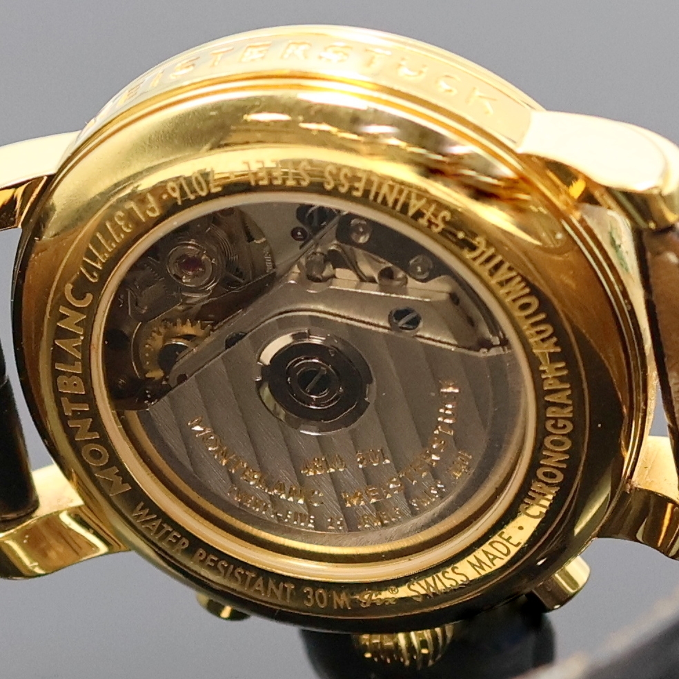 Detail e: MONTBLANC Armbandchronograph Serie Meisterstück Referenz 7016, Automatik, Schweiz um 2002, verg. Edelstahlgeh. inkl. orig. Lederband (zu ern.) m. ...