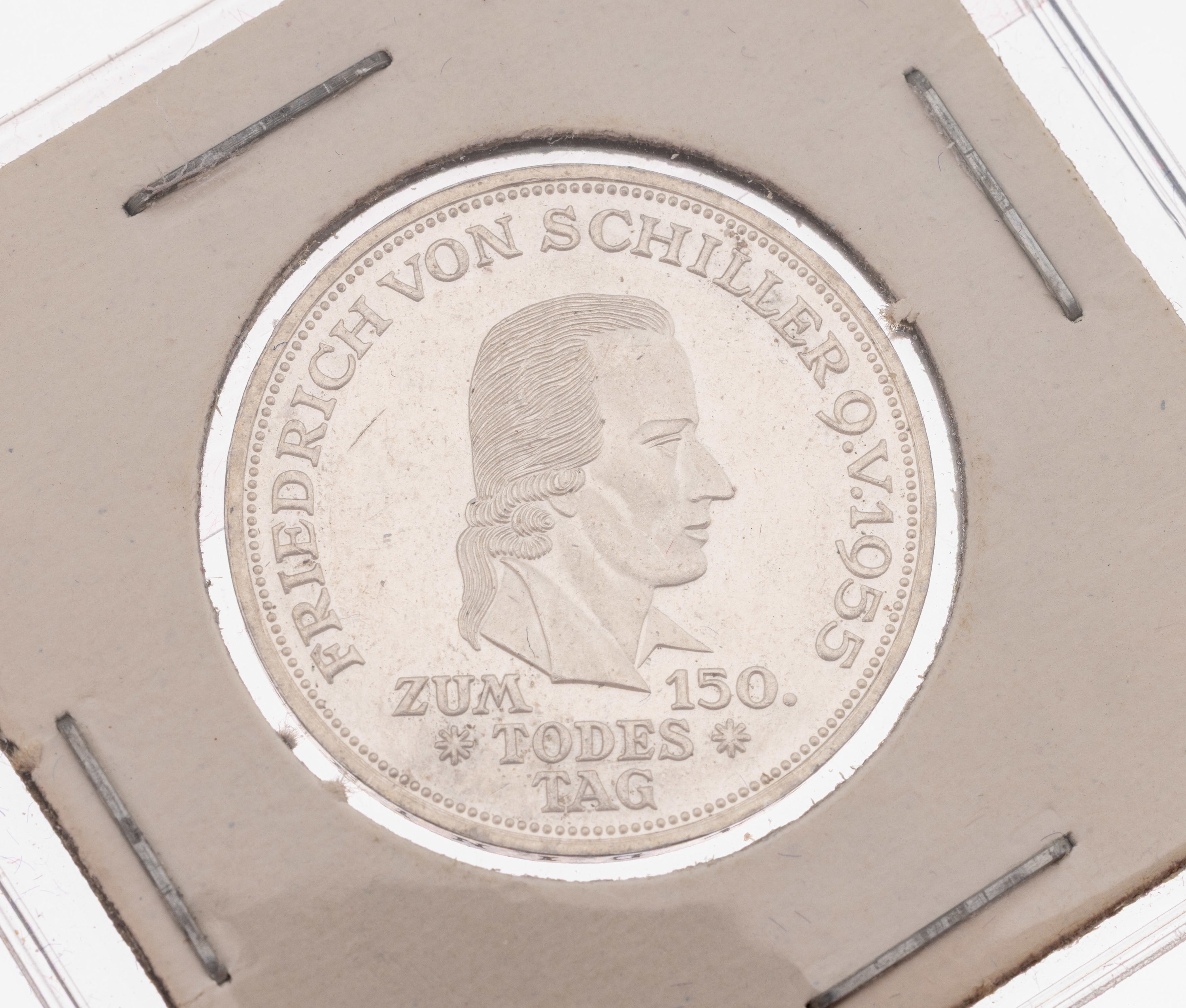 Silbermünze, 5 Mark, Deutschland, zum 150. Todestag, Freiherr Friedrich von Schiller, Prägemarke F