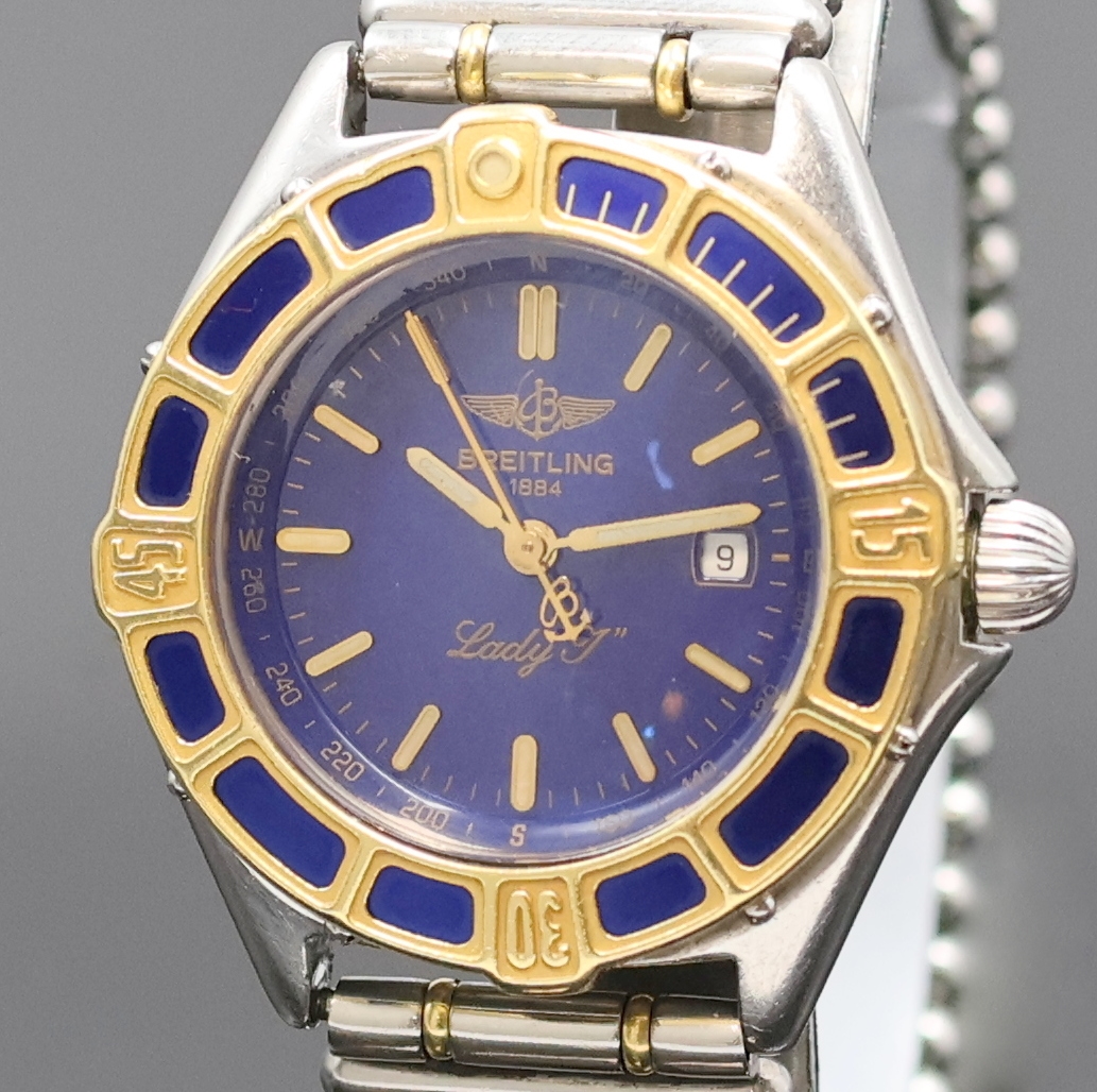 Detail a: BREITLING Lady J Damenarmbanduhr Referenz D52065, Schweiz um 1995, quarz, verschr. Edelstahlgeh. inkl. orig. Roleauxband m. dopp. Faltschl., ...