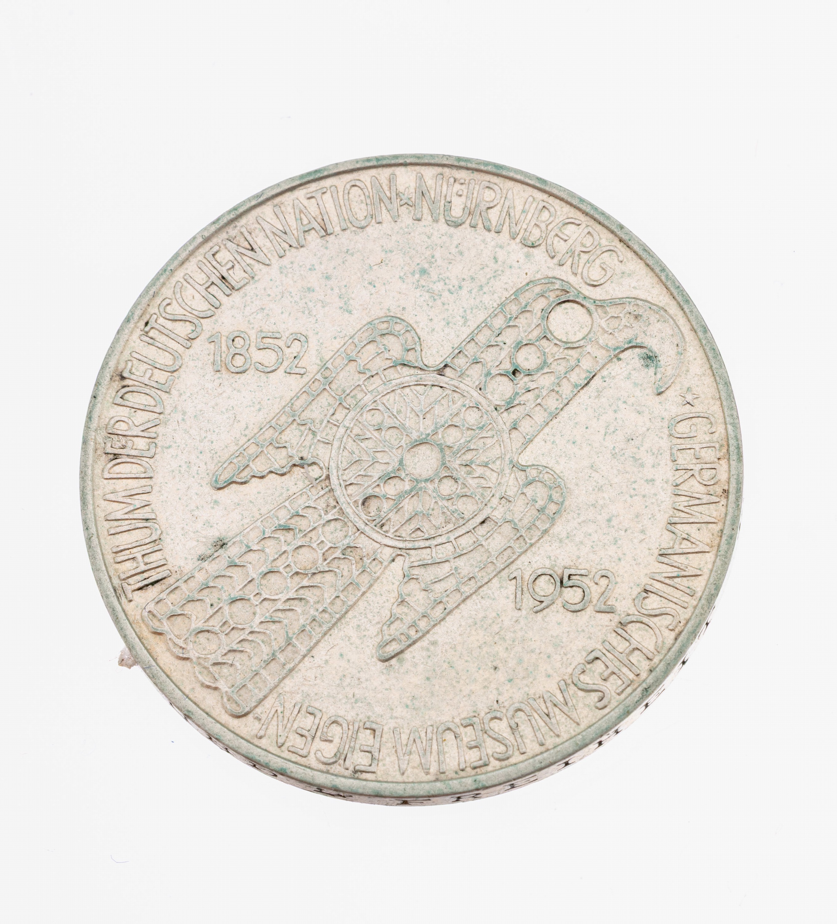 Silbermünze, 5 Mark Deutschland 1952, Germanisches Museum Nürnberg, Prägemarke D