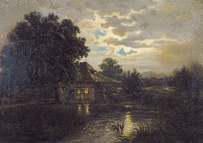 Image Karl Julius Rose, 1828 Königsbruck-1911 München, rurale Vollmond Landschaft, ...