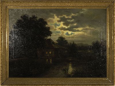 26964219k - Karl Julius Rose, 1828 Königsbruck-1911 München, rurale Vollmond Landschaft, ...