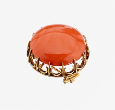 Image 26964281 - 14 kt Gold Korallen-Anhänger, Italien um 1900, GG 585/000, runder Korallencabochon ...