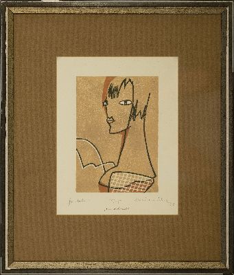 26964298k - Christian Schad, 1894 Miesbach-1982 Stuttgart, Farblinolschnitt, "Gondola", ...