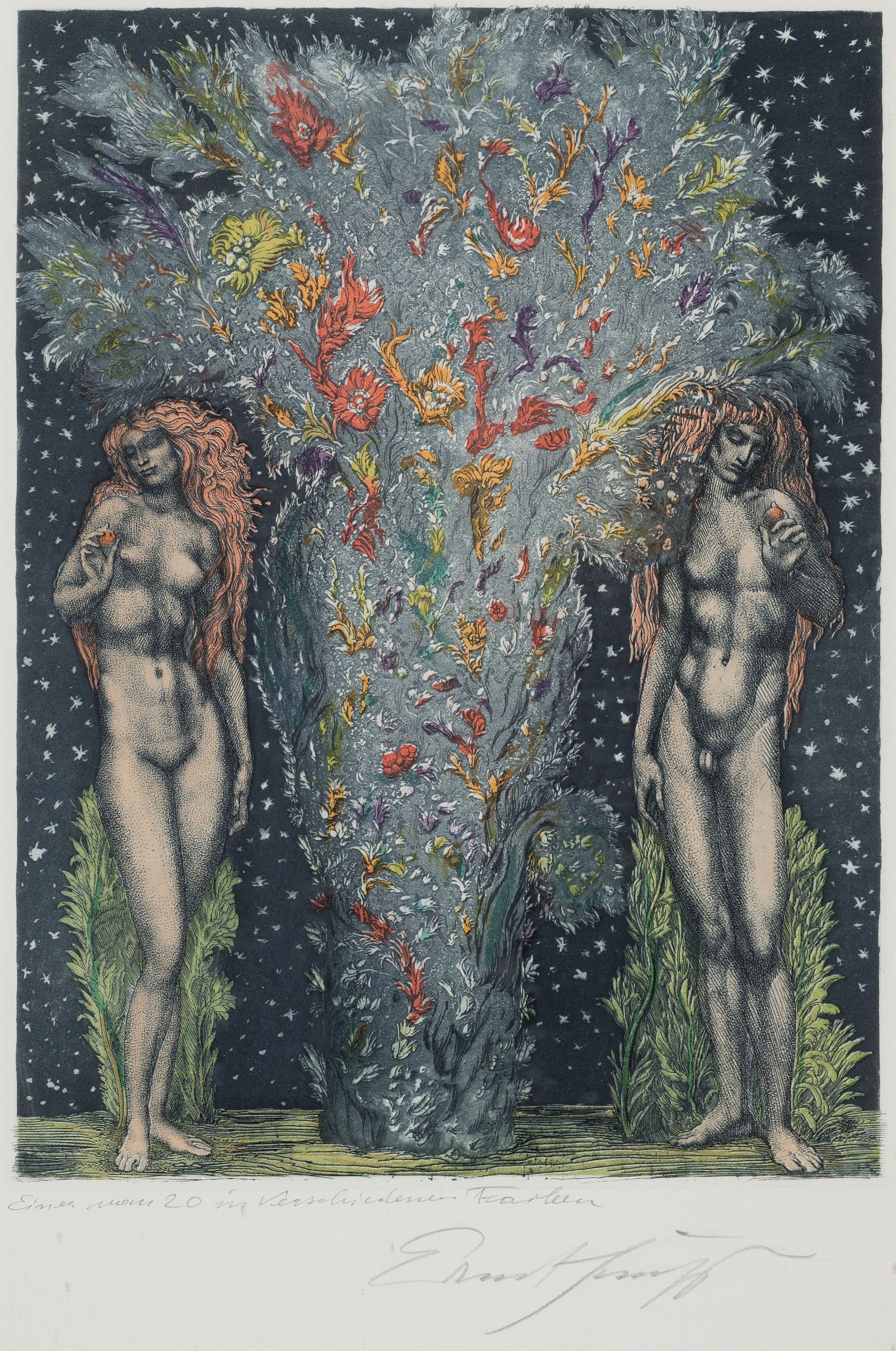Ernst Fuchs, 1930-2015 Wien, 4 Radierungen, ohne Titel, bez. "Einer von 20 in verschiedenen Farben"; nächtliche Landschaft, Ed. 28/150; ...