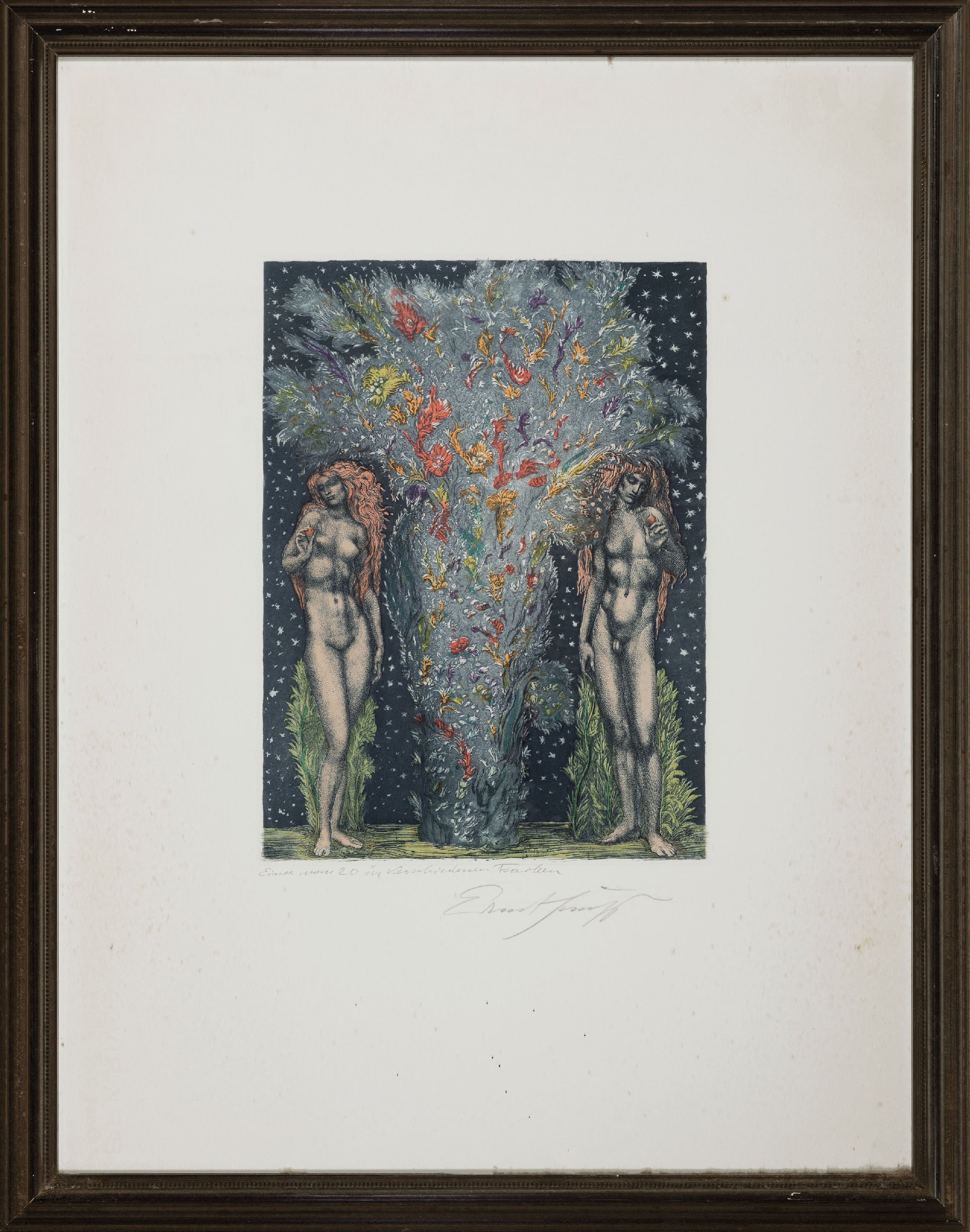 Detail k: Ernst Fuchs, 1930-2015 Wien, 4 Radierungen, ohne Titel, bez. "Einer von 20 in verschiedenen Farben"; nächtliche Landschaft, Ed. 28/150; ...