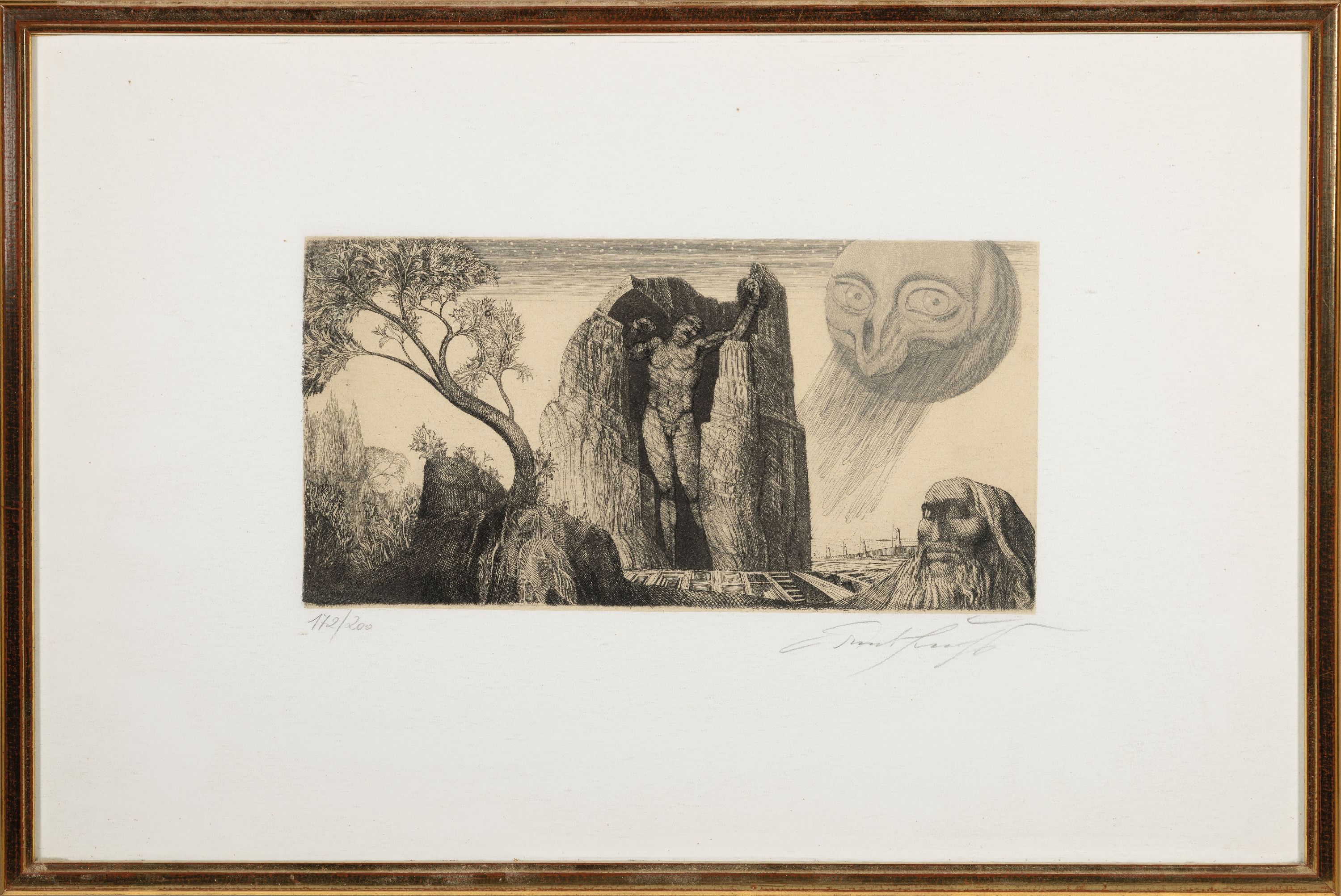 Detail m: Ernst Fuchs, 1930-2015 Wien, 4 Radierungen, ohne Titel, bez. "Einer von 20 in verschiedenen Farben"; nächtliche Landschaft, Ed. 28/150; ...