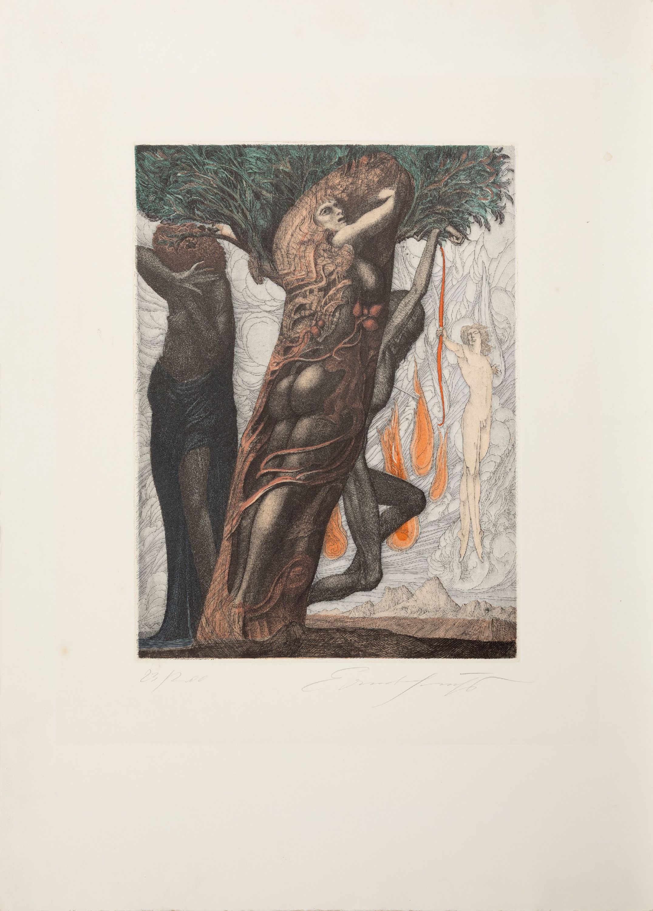 Detail o: Ernst Fuchs, 1930-2015 Wien, 4 Radierungen, ohne Titel, bez. "Einer von 20 in verschiedenen Farben"; nächtliche Landschaft, Ed. 28/150; ...