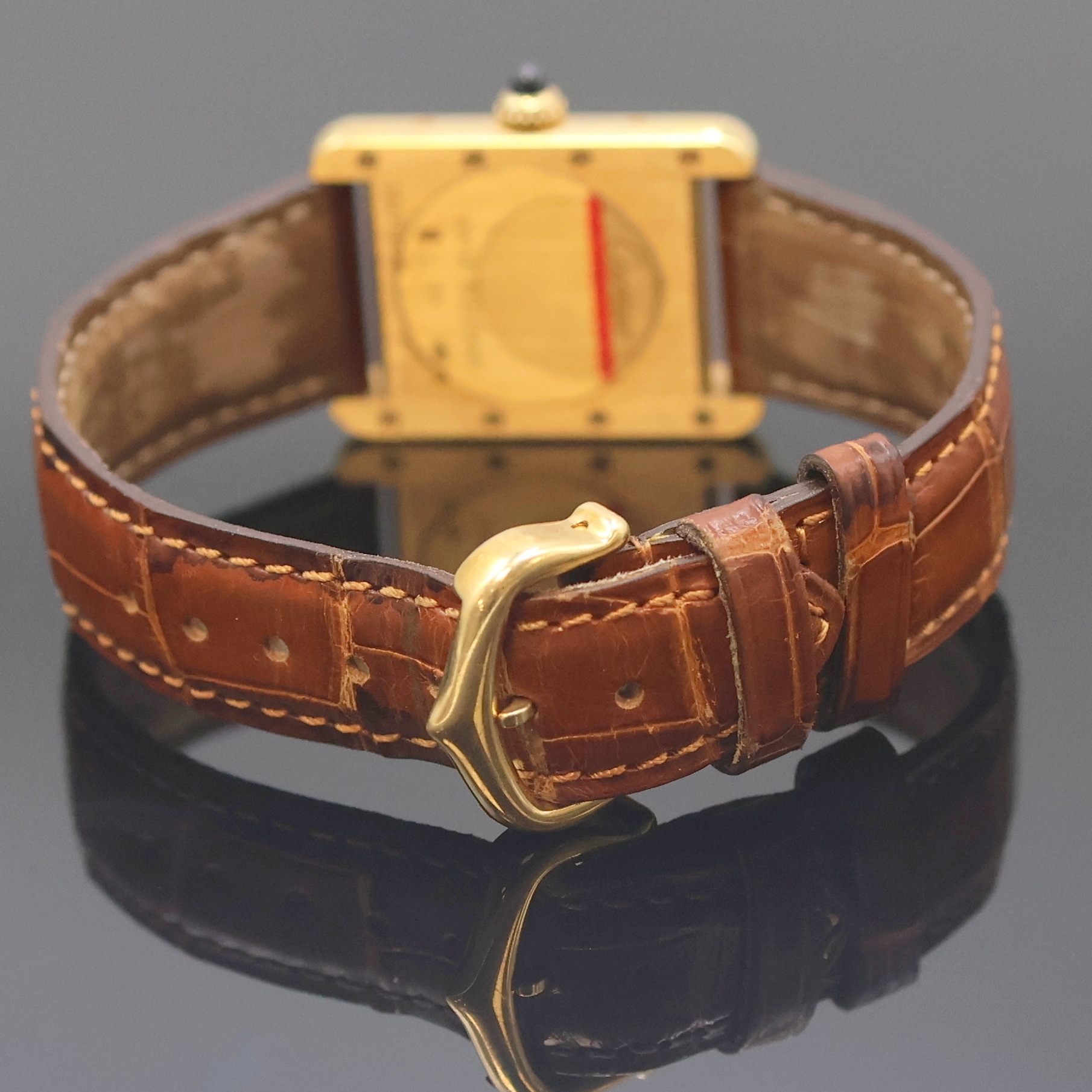 Detail b: CARTIER Damenarmbanduhr Tank Louis Cartier in GG 750/000 Referenz 2442, Schweiz um 2010, quarz, Boden 8-fach verschr., orig. Lederband m. orig. GG ...