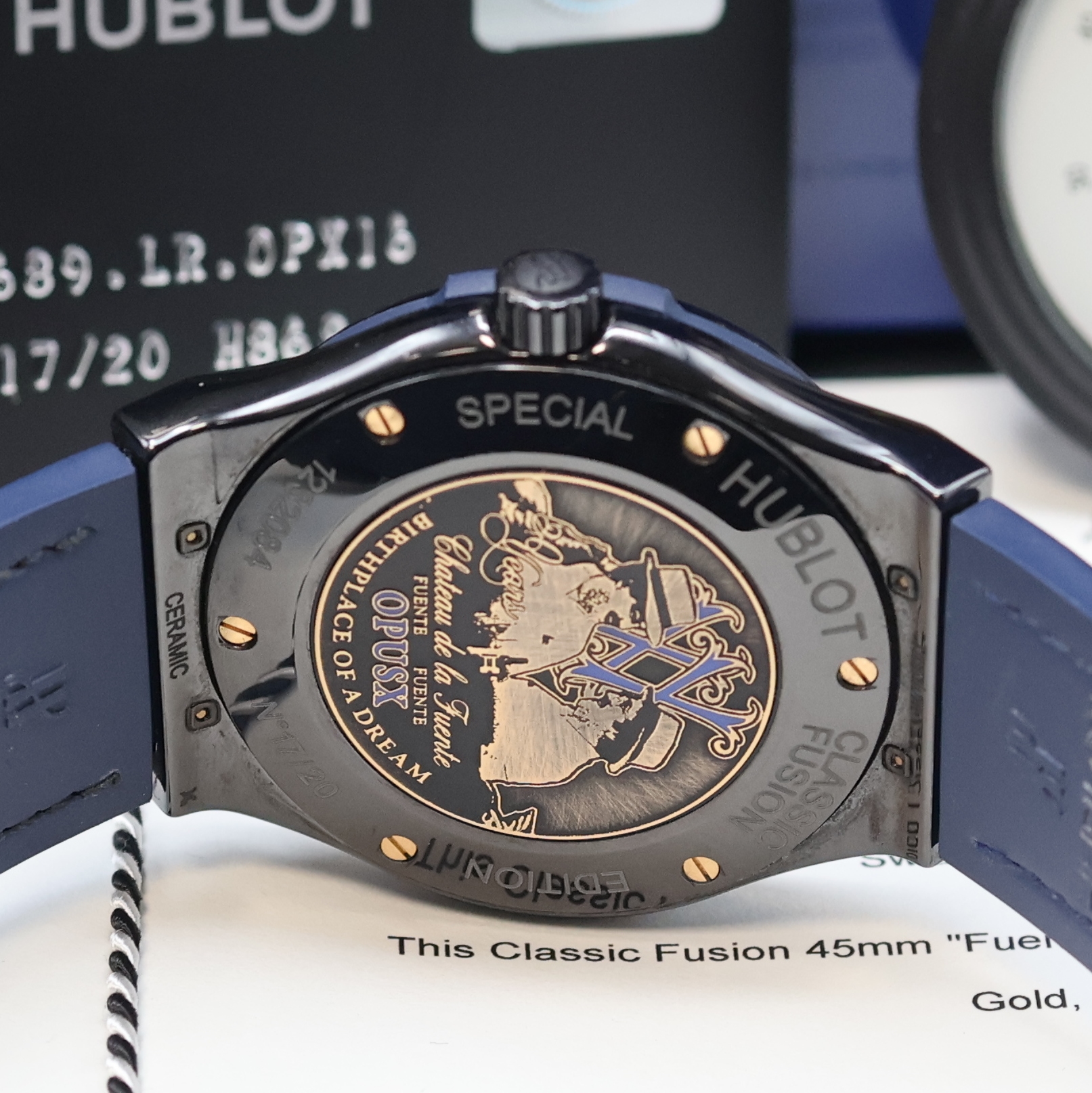 Detail e: HUBLOT extrem seltene, auf 20 Stück limitierte Keramik/Titan Herrenarmbanduhr Classic Fusion XX Special Edition Fuente 20th Anniversary Opus X ...