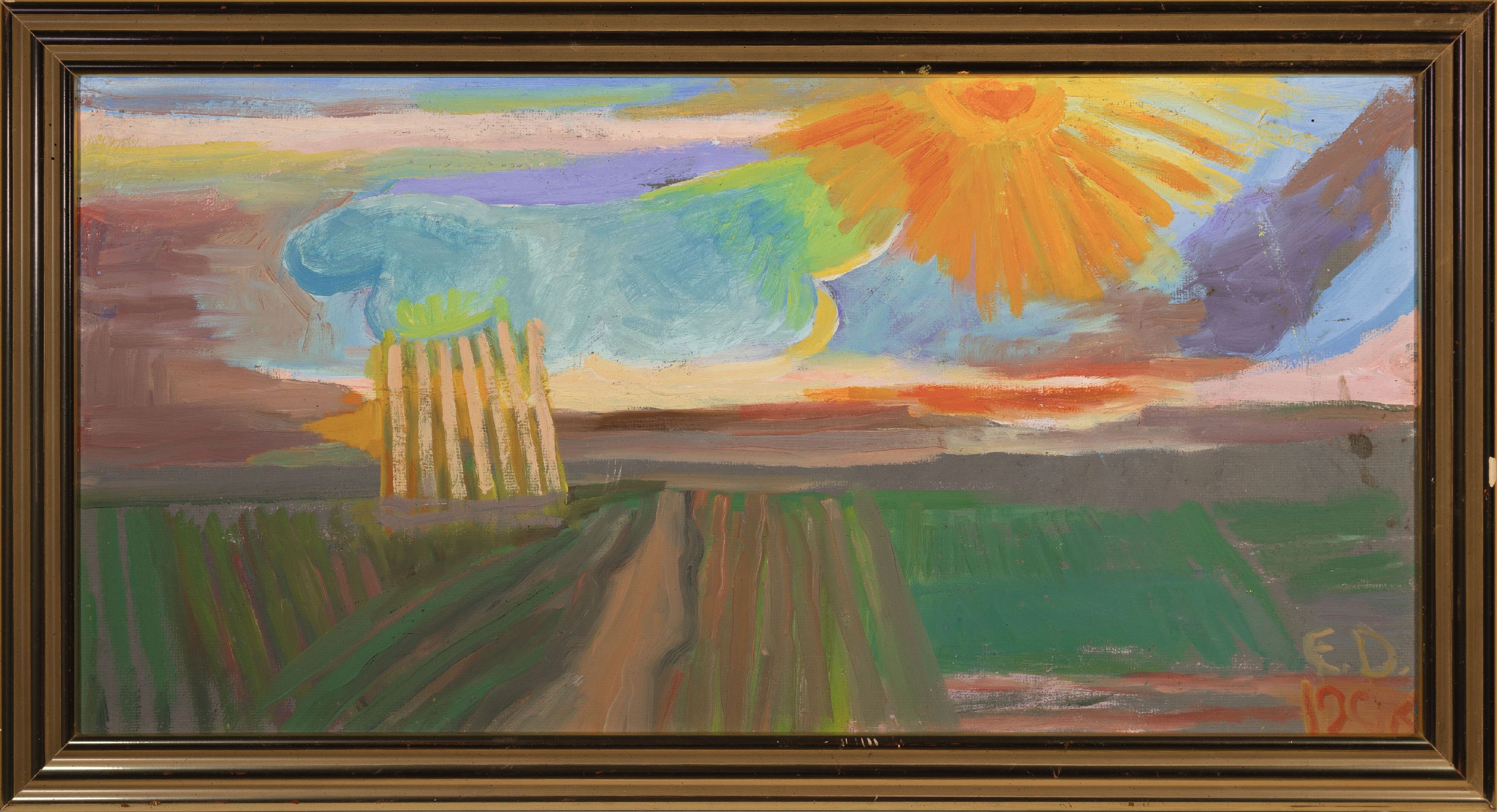 Detail k: Elisabeth Dering-Völker, geb. 1921, "Sonne über Regenwolke", 1997, Öl/Platte, rechts unten monogrammiert und datiert, Rahmen 42x76 cm