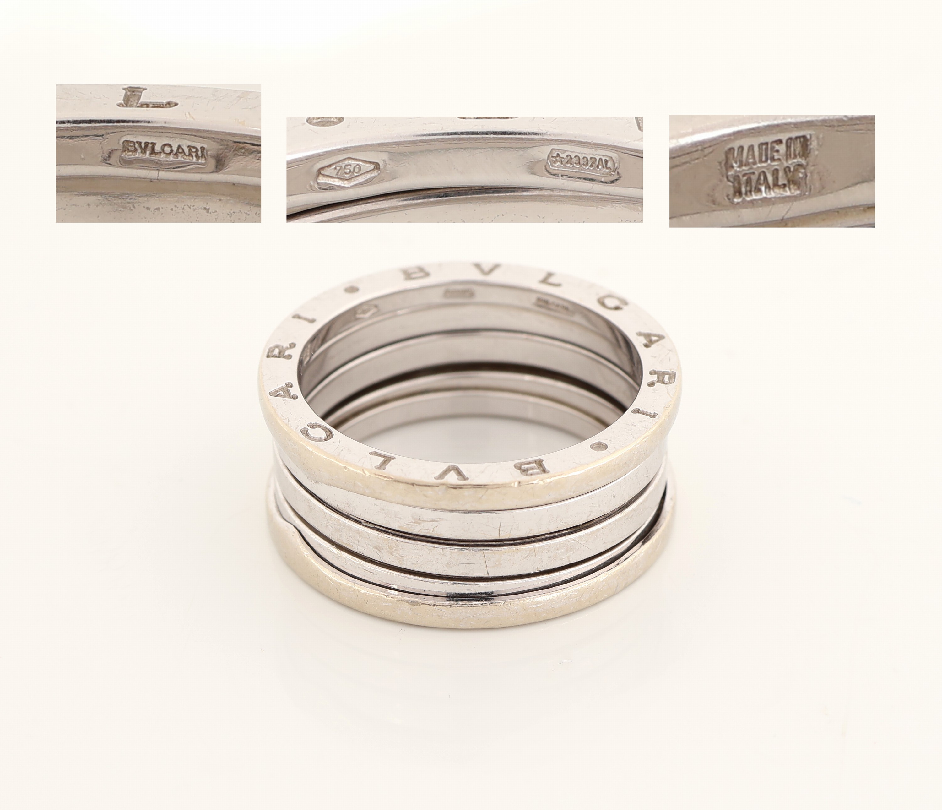 Detail c: 18 kt Gold BULGARI Ring, WG 750/000, aus der B-Zero Serie, 4 Reihen, sign., RW 64, ca. 13 g, stärkere Tragespuren